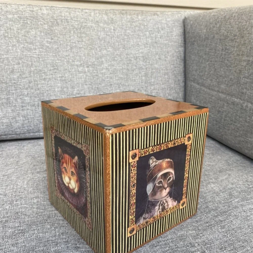 ANNIE MODICA Royal CAT Tissue Holder DECOUPAGE ART RENAISSANCE ROYAL